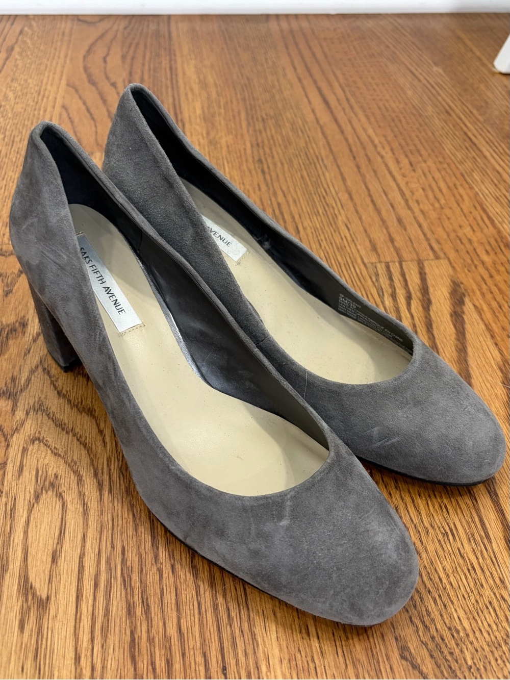 Saks Fifth Avenue Gray Suede Block Heel Pumps (9)